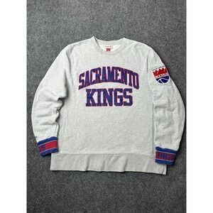 Mens Crewneck Mitchell & Ness Sacramento Kings Gray Sweatshirt, Size L